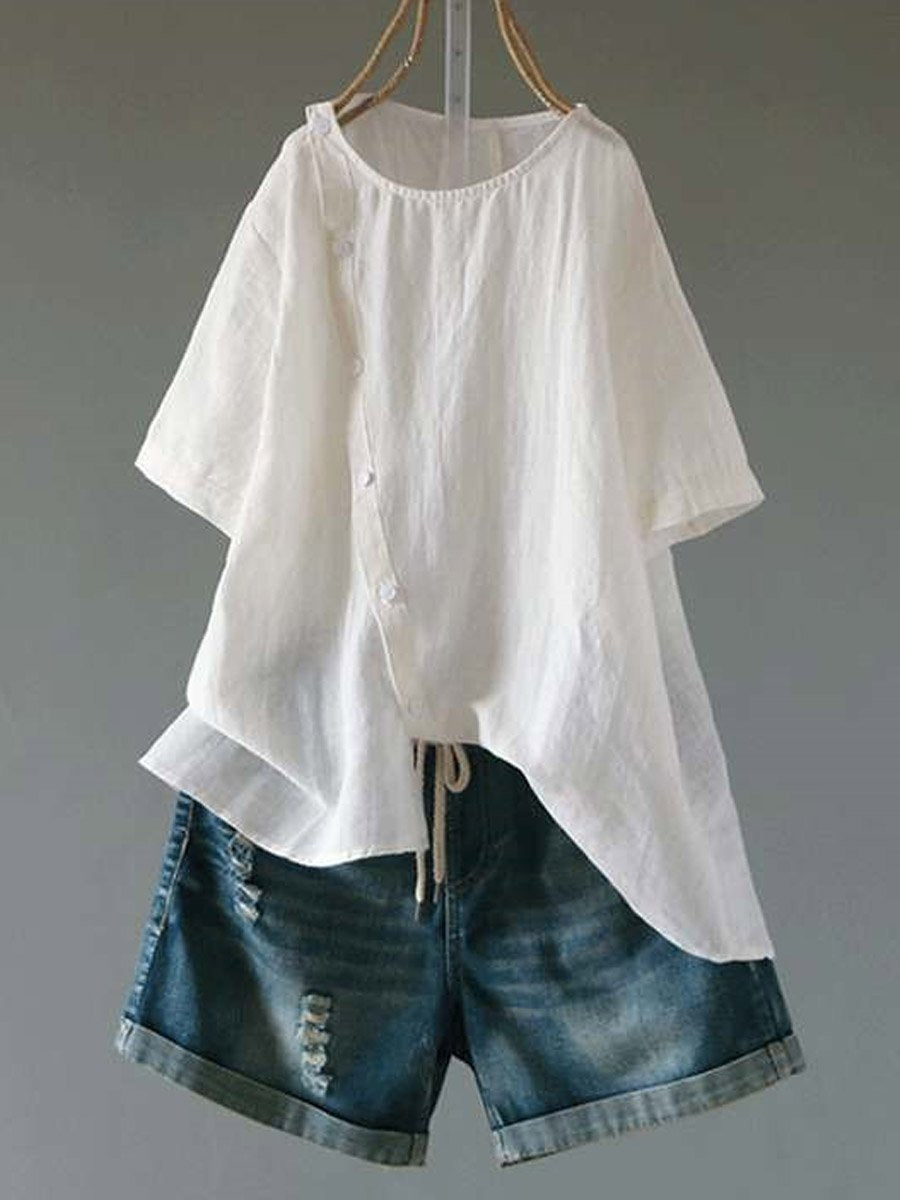 Women's Solid Color Loose Elegant Casual Cotton And Linen Shirt