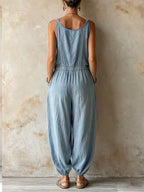 Retro Casual Washed Denim Jumpsuit