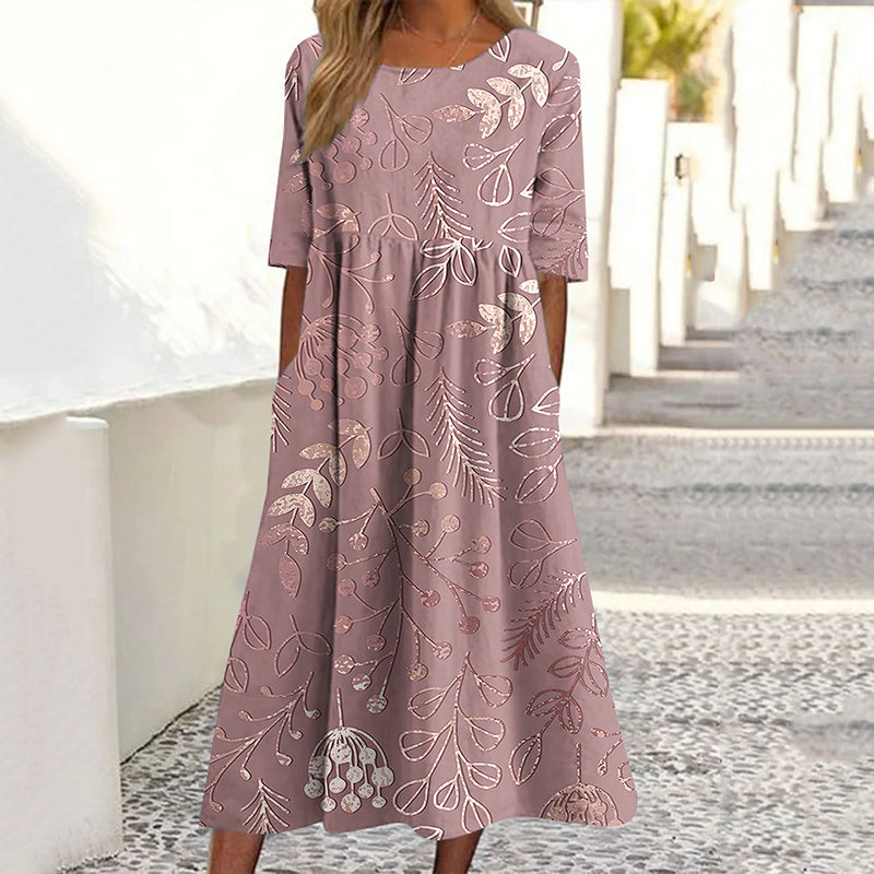 Floral Print Crew Neck Midi Dress