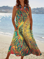 Women's Vintage Ethnic Line Pattern Round Neck Dress