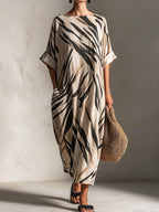 Abstract Stripe Boat Neck Loungewear Dress