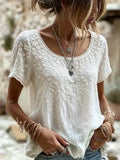 Women's White Floral Embroidered Art Cotton And Linen Comfortable Blended Cotton And Linen Top