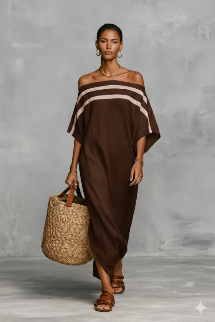 White Off-shoulder Batwing Sleeve Straight Maxi Dress