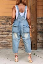 Fashion Casual Designer Style Denim Suspender Jumpsuit