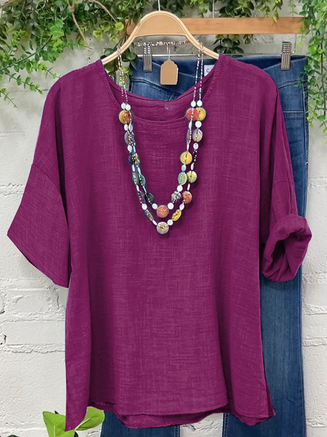 Women's Casual Solid Color Cotton and Linen Tops