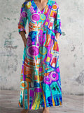 Women's V-Neck Art Irregular Pattern Dress With Pockets