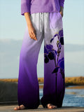Women's Floral Design Lace-Up Elastic Waist Loose Casual Pants