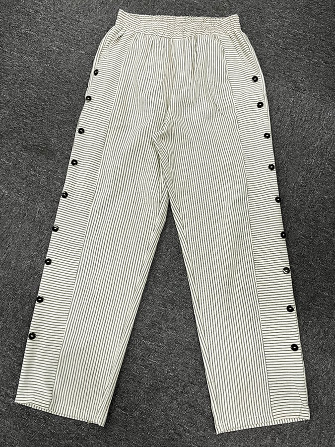 Jacquard striped printed button-down slacks