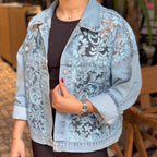 Casual Lace-Trimmed Denim Jacket