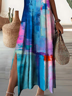 Women's V-Neck Art Fluid Pattern Dress