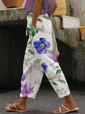 Women's Botanical Floral Design Print Lace-Up With Elastic Waist Loose Casual Pants