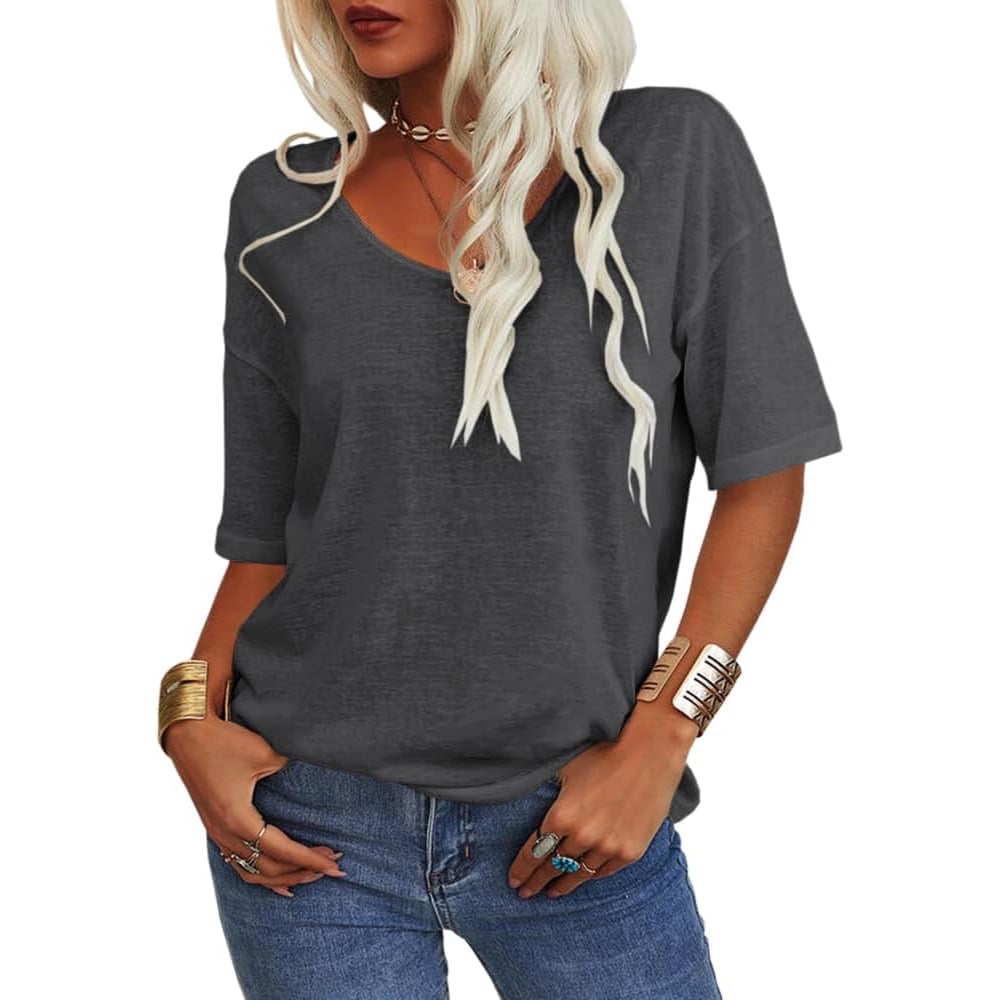 Damen V-Ausschnitt T-Shirt in Unifarbe