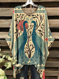 Women's Vintage Peacock Pattern Crew Neck T-Shirt