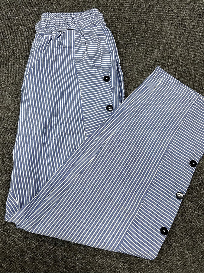 Jacquard striped printed button-down slacks