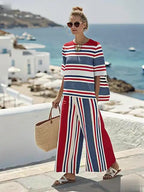 Women's Casual Loose Striped Pants Set