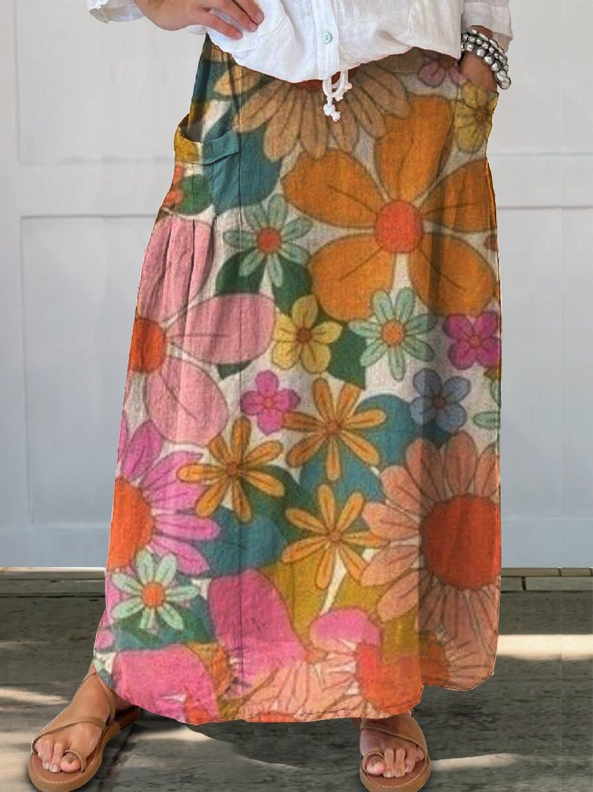Women's Floral Art Print Casual Cotton And Linen Shirt