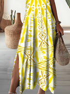 Women's V-Neck Knitted Floral Pattern Dress
