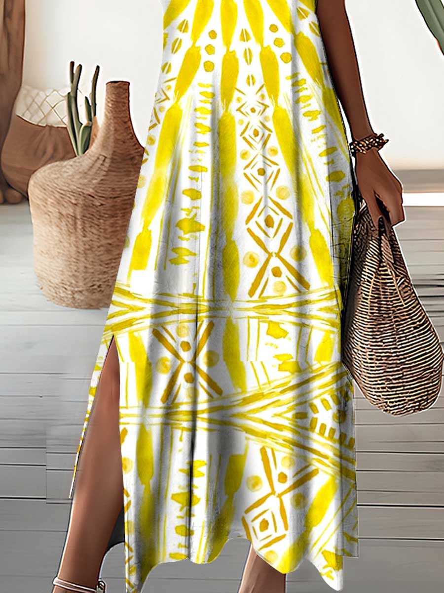 Women's V-Neck Knitted Floral Pattern Dress