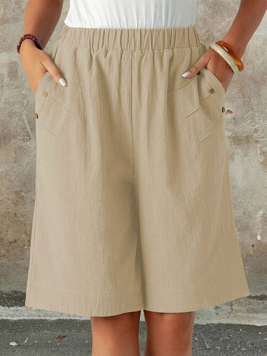 Einfarbige, gerade geschnittene Freizeit-Shorts für Damen