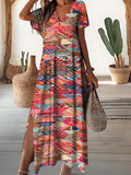 Women's V-Neck Vintage Bohemian Spliced Geometric Pattern Dresses