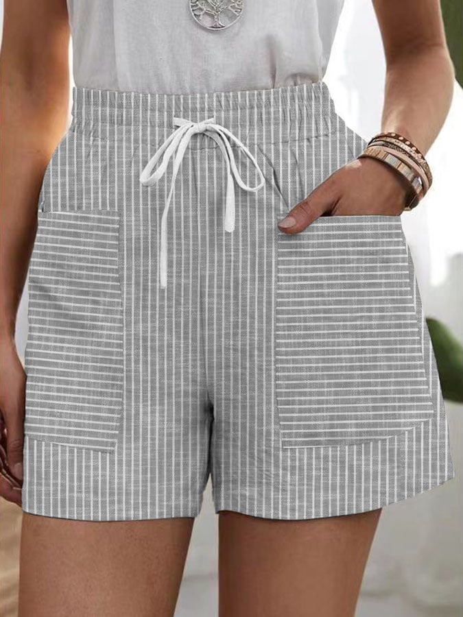 Women's Retro Striped Pocket Patchwork Loose Casual Pants
