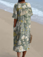 Women's Vintage Lovely Floral Art Print Flowy Dress