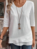 Women'S Casual Solid Color Cotton And Linen Irregular Design Top