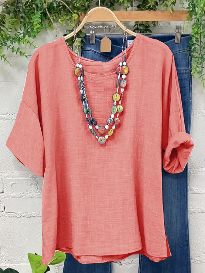 Women's Casual Solid Color Cotton and Linen Tops