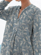 Spring Vines Pattern Printed Women's Casual Linen V-neck Shirt