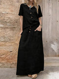 Women'S Casual Solid Color Cotton And Linen Loose Dress Two-Piece Set