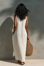 Women's Minimalist Sleeveless Maxi Dress With Cutout Neckline