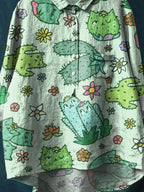 Vintage Lovely Cats Floral Art Print Casual Cotton And Linen Shirt