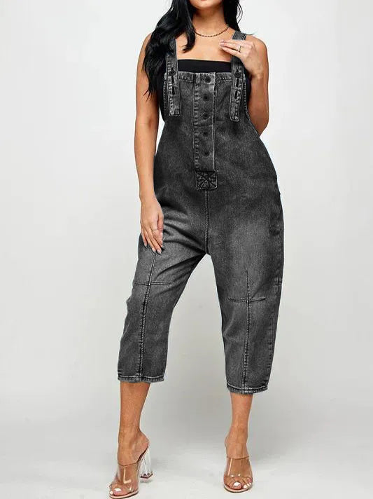 Fashion Casual Designer Style Denim Suspender Jumpsuit