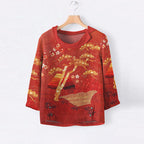 Vintage Japanese Art Print Casual Blouse