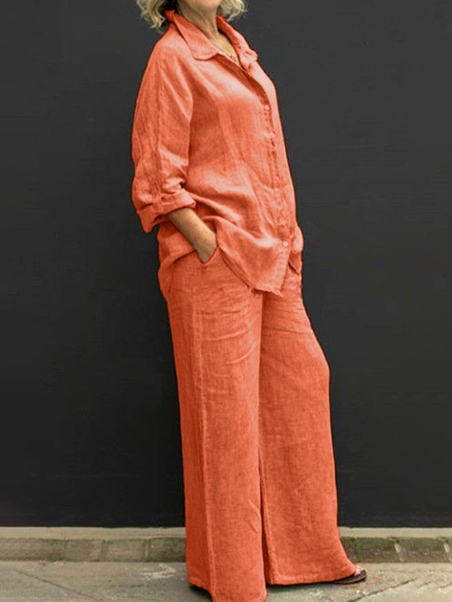 Women's Solid Color Loose Elegant Casual Shirt Suit