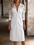 Women's Casual Fashion Fitted Long-sleeve Shirt Dress With Lace Accents
