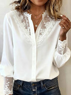 Women's Patchwork Lace Lantern Sleeve Shirt