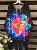 Women's Art Sevens Vintage Floral Pattern Crew Neck Top