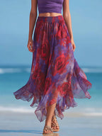 Women's Abstract Print Elastic-waist Casual Loose Chiffon Skirt