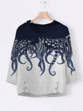 Women's Casual Japanese Art Ocean Octopus Print Top