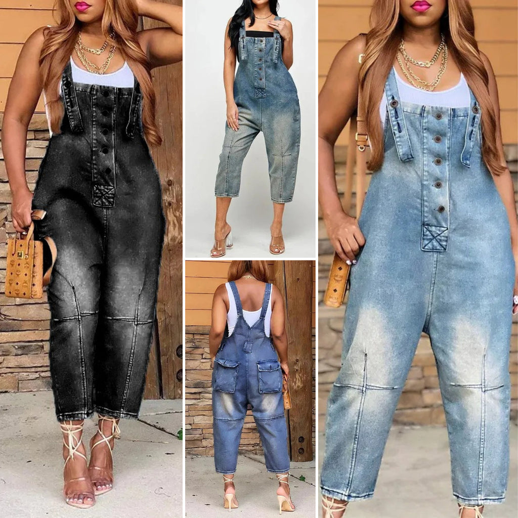 Fashion Casual Designer Style Denim Suspender Jumpsuit
