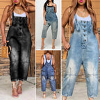 Fashion Casual Designer Style Denim Suspender Jumpsuit
