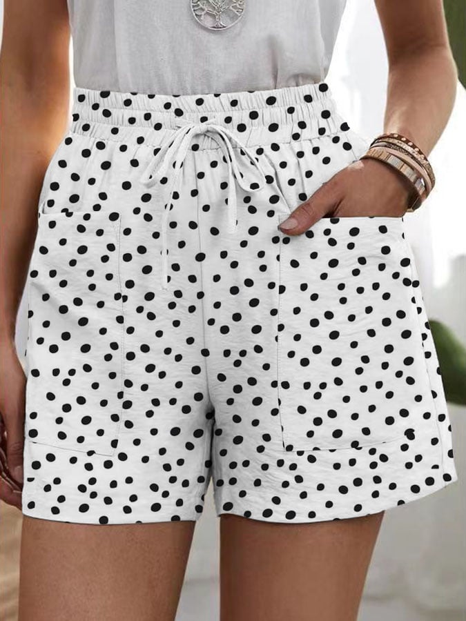 Women's Retro Polka Dot Pocket Patchwork Loose Casual Pants