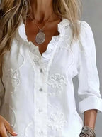 Women'S Casual Embroidered Ruffle Shirt