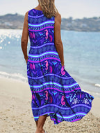 Women's Vintage Art Seahorse Pattern Round Neck Dress