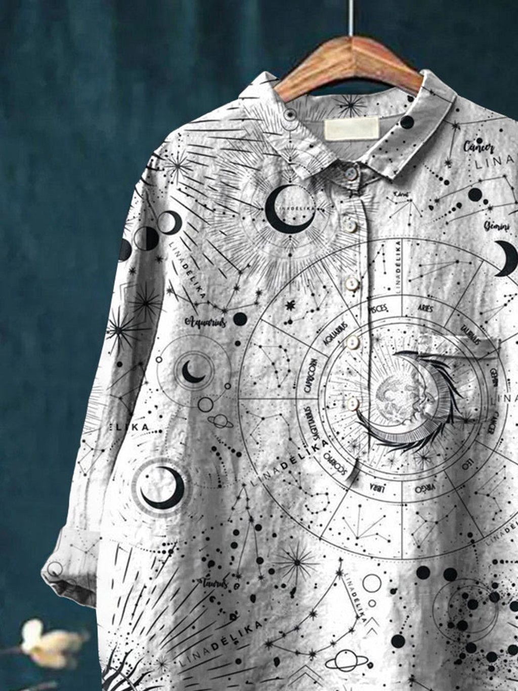 Women's Galaxy Art Print Casual Cotton And Linen Shirt
