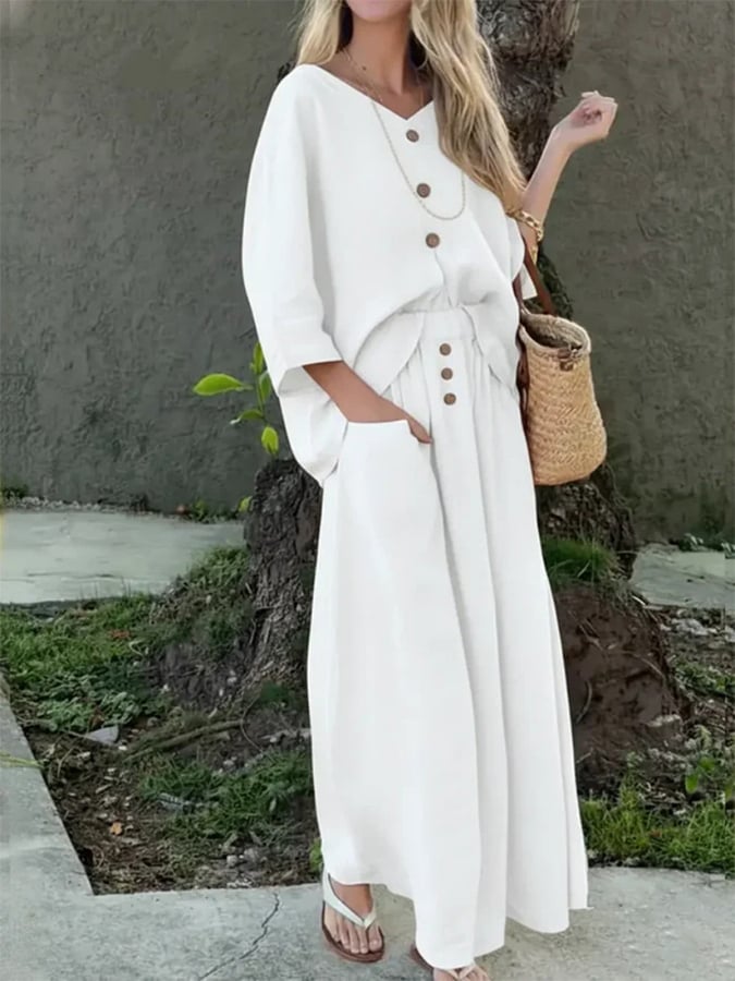 Women'S Casual Solid-Color Loose-Fitting Two-Piece Dress Set