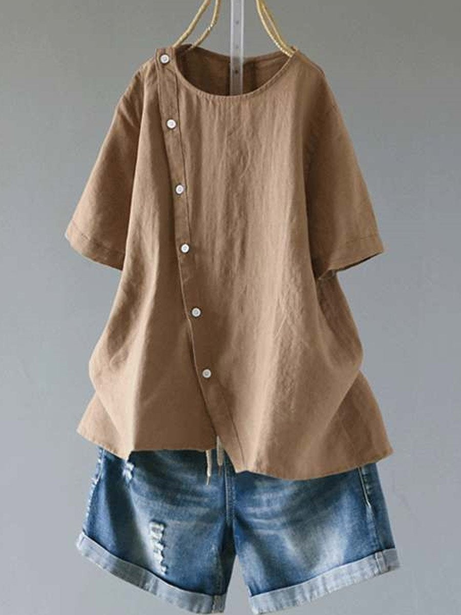 Women's Solid Color Loose Elegant Casual Cotton And Linen Shirt