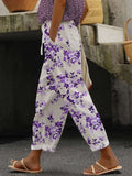 Women's Botanical Floral Design Print Lace-Up With Elastic Waist Loose Casual Pants