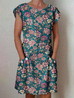 Women's Classic Floral Pattern Cotton and Linen Dress